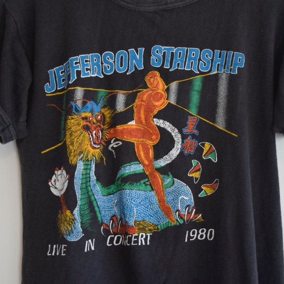Rare Vintage Jefferson Starship 1980 Soft Thin Tour Parking Lot Boot Tee Black